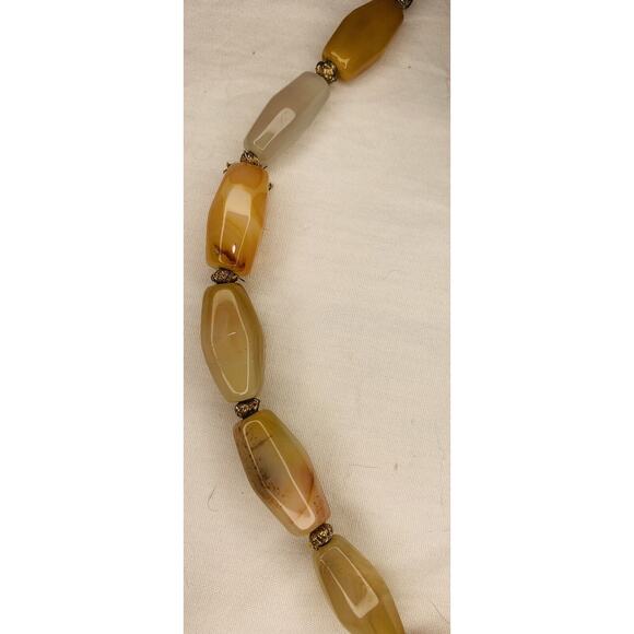 Natural Stone Bead Necklace Handmade Oval Beads Amber 20.5" Butterscotch White - Picture 5 of 12